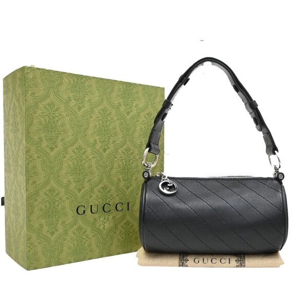 GUCCI Logo Blondie Interlocking GG Mini Shoulder Bag Leather Black 93RF526 - Picture 1 of 15
